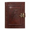 Peacock Feather Embossed Leather Journal