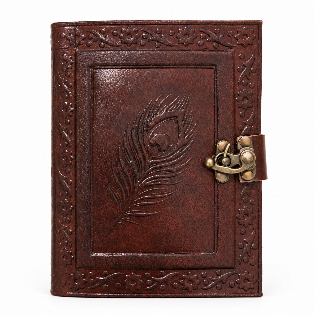 Peacock Feather Embossed Leather Journal