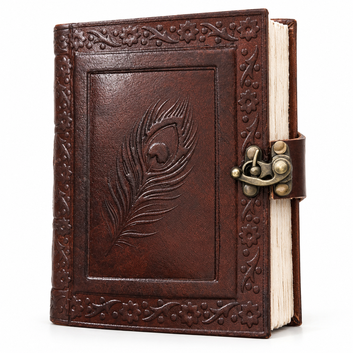Peacock Feather Embossed Leather Journal