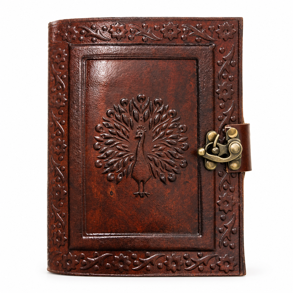 Majestic Peacock Embossed Leather Journal