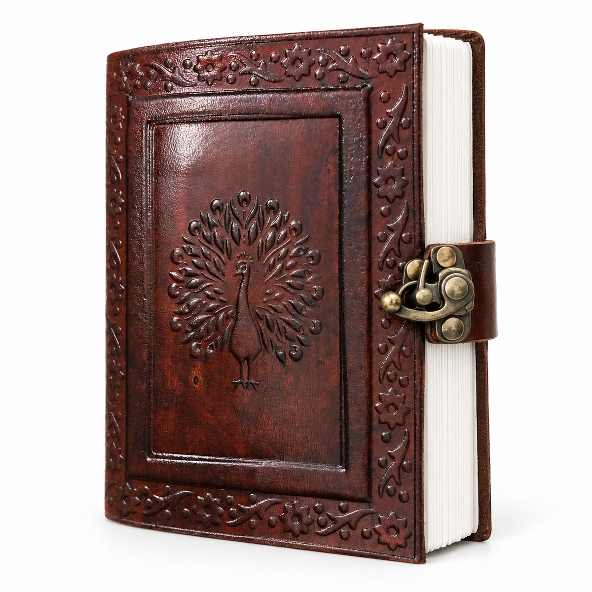 Majestic Peacock Embossed Leather Journal
